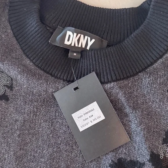 DKNY Women's Animal Print Crewneck Long Sleeve Sweater, Sequin Embellishment - Picture 10 of 15